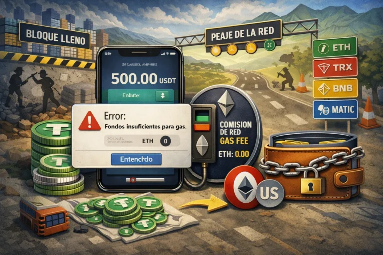 No puedo enviar USDT: me pide ETH para comisión